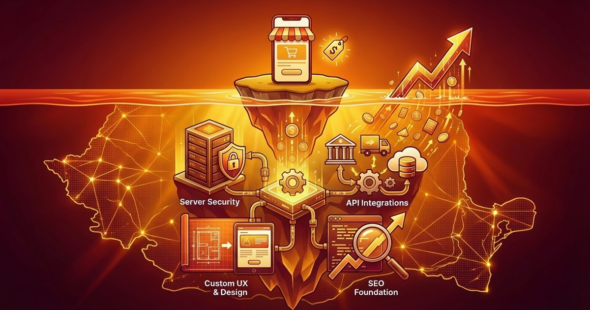 diagrama pie chart si calculator pe birou reprezentand costurile lansarii si mentenantei unui magazin online